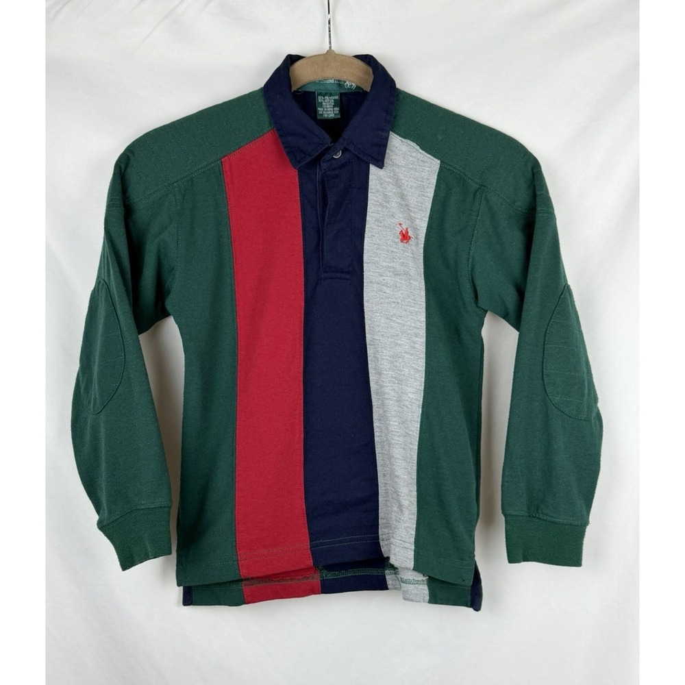 Vintage Knights of Round Table Colorblock Rugby Shirt Polo Boys S Long Sleeve